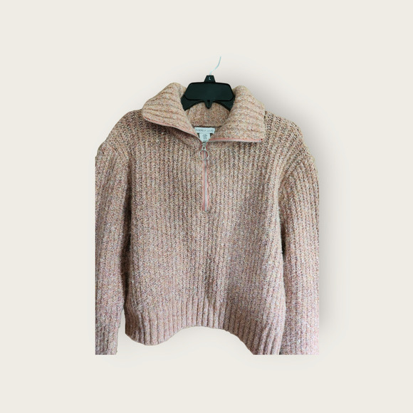 Sincerely Jules Quarter Zip Chunky Knit Ribbed Cropped Pullover Sweater Size M - Picture 1 of 6